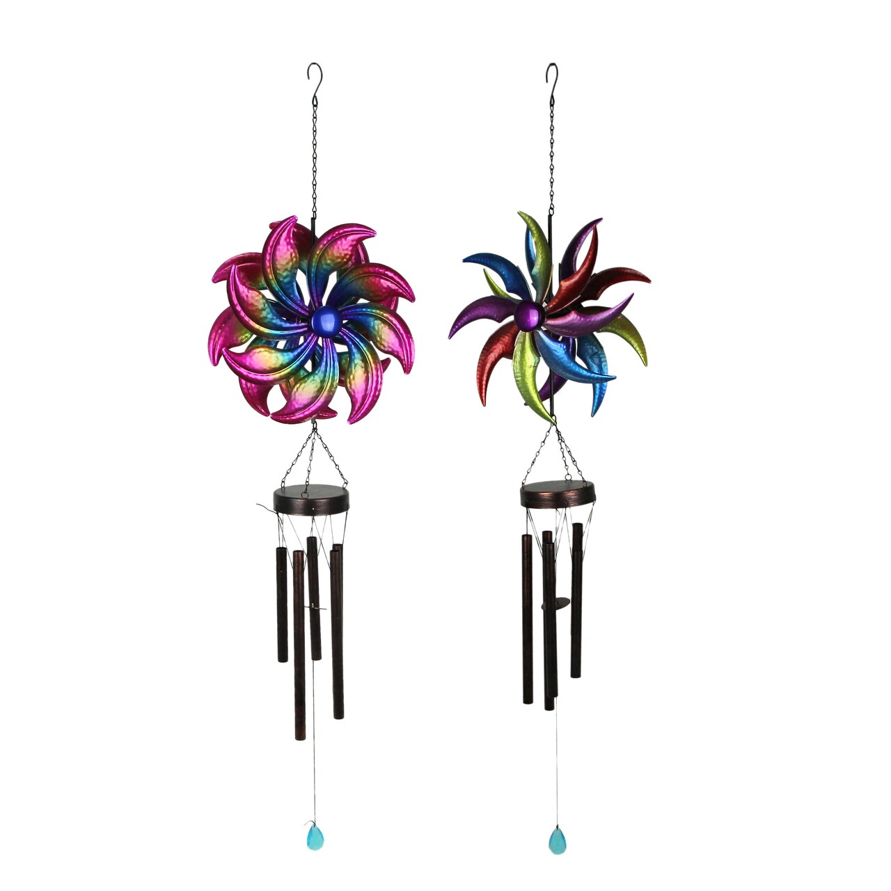 Set of 2 Metal Rainbow Wind Spinner Hanging Chimes Outdoor Garden Yard 46 Inches